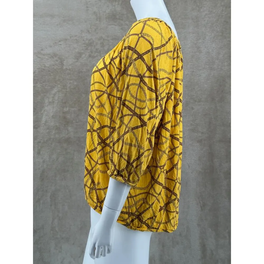 Michael Kors Top Women 2X Gold Chain Print Logo Equestrian Western Preppy Office